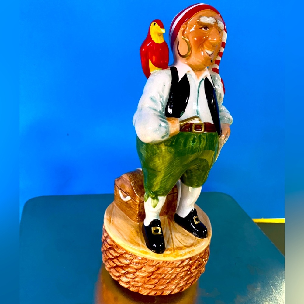 Vintage 80’s Pirate w/Red Parrot Up Music Box Rotating Porcelain Figurine Schmid